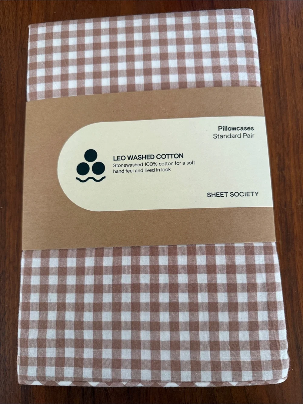 Leo Washed Cotton Pillowcases - Brown Gingham